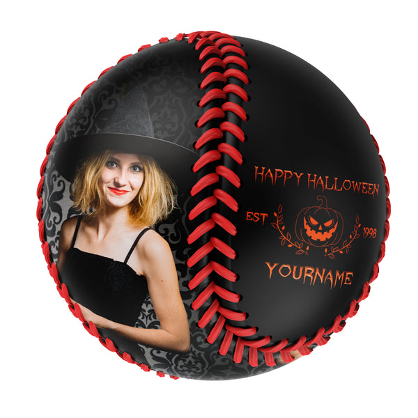 Custom Black Happy Halloween Pumpkin Photo Baseballs