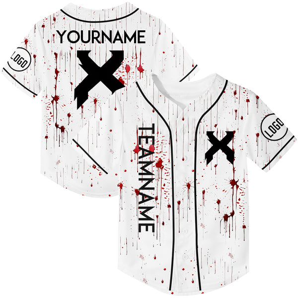 Custom White Blood Baseball Jersey Rave For EDM EDC Festivals