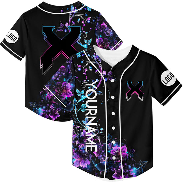 Custom Black Flower Rave Baseball Jersey For EDM EDC Festivals