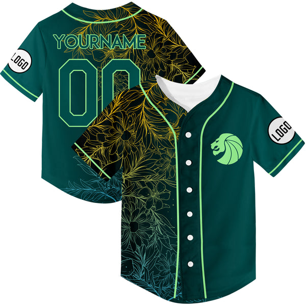 Custom Midnight Green Flower Rave Baseball Jersey For EDM EDC Festivals