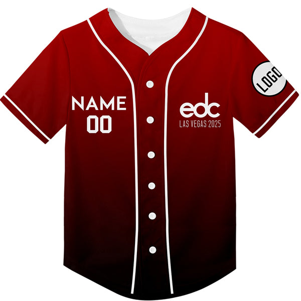 Custom Red Black EDC Las Vegas 2024 Rave Baseball Jersey For EDM EDC Festivals