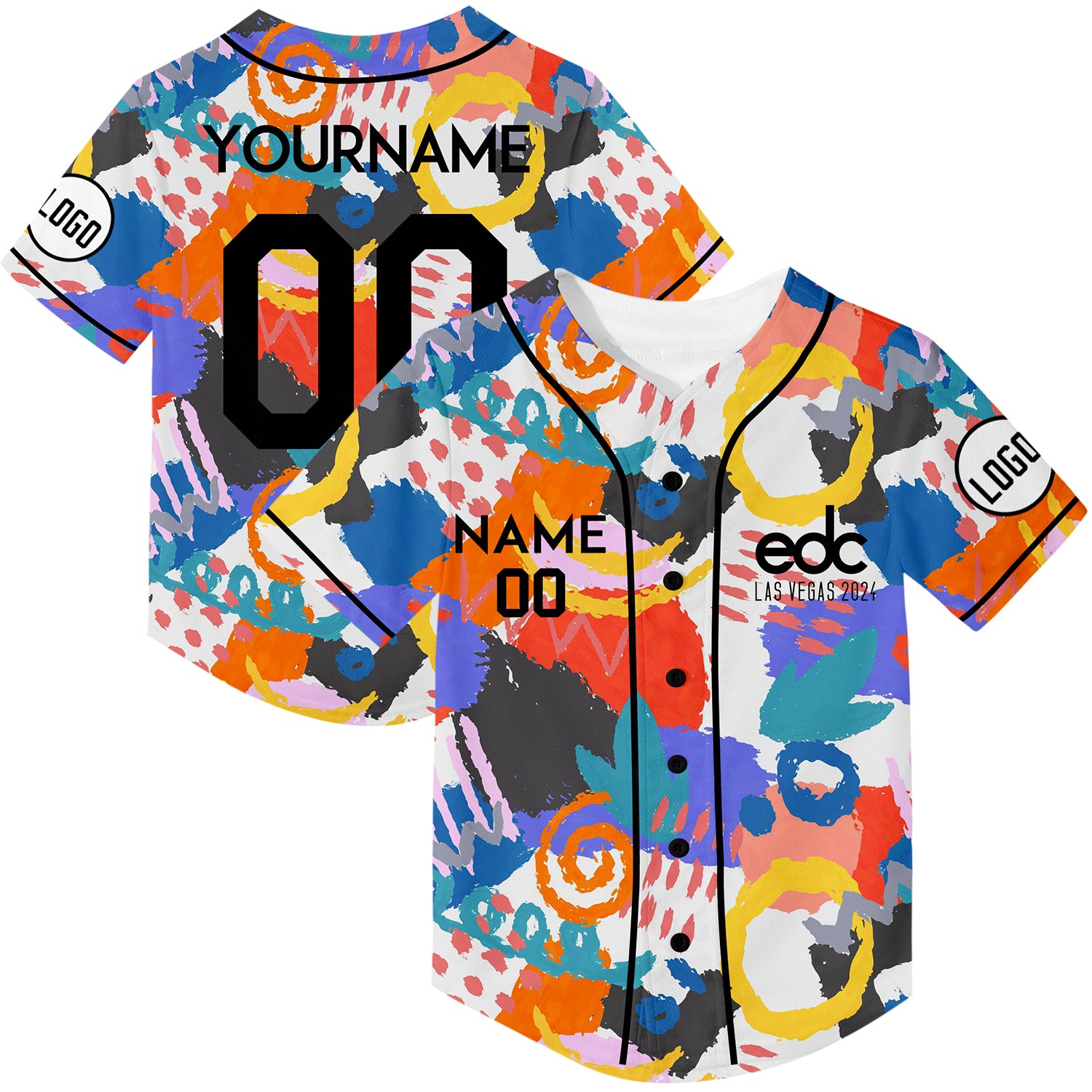 Custom Graffiti EDC Las Vegas 2024 Rave Baseball Jersey For EDM EDC Fe
