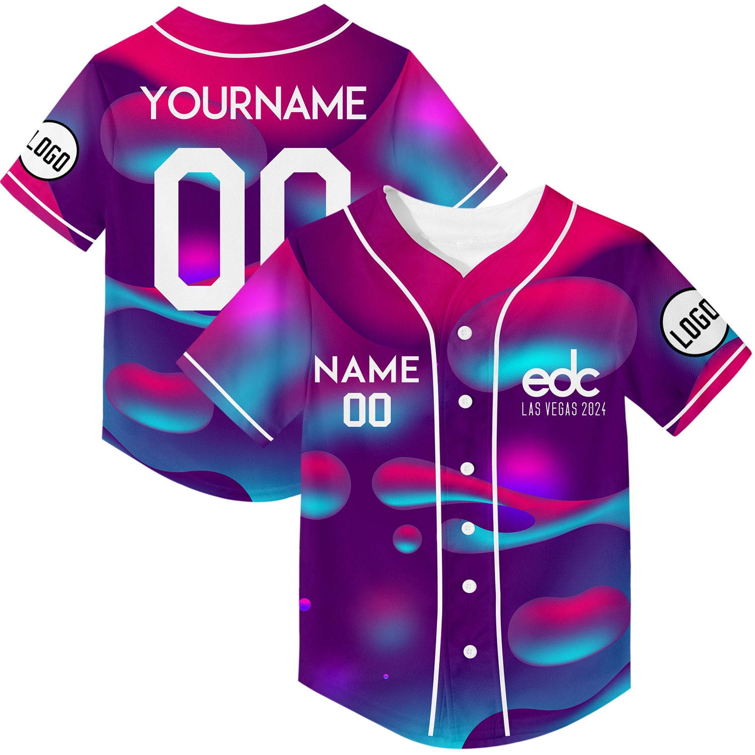 Custom Purple EDC Las Vegas 2024 Rave Baseball Jersey For EDM EDC Fest