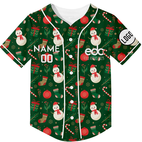 Custom Dark Green EDC Christmas Snowman Socks Gifts Rave Baseball Jersey For EDM EDC Festivals