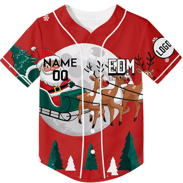 Custom Red EDM Christmas Santa Claus Elk Rave Baseball Jersey For EDM EDC Festivals