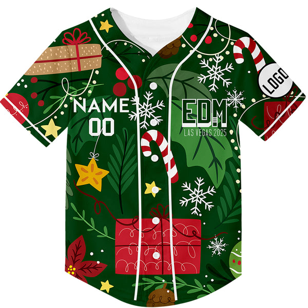 Custom Kelly Green EDM Christmas Gift Rave Baseball Jersey For EDM EDC Festivals