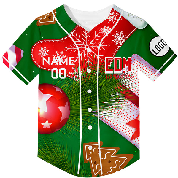 Custom Grass Green EDM Christmas Tree Socks Rave Baseball Jersey For EDM EDC Festivals