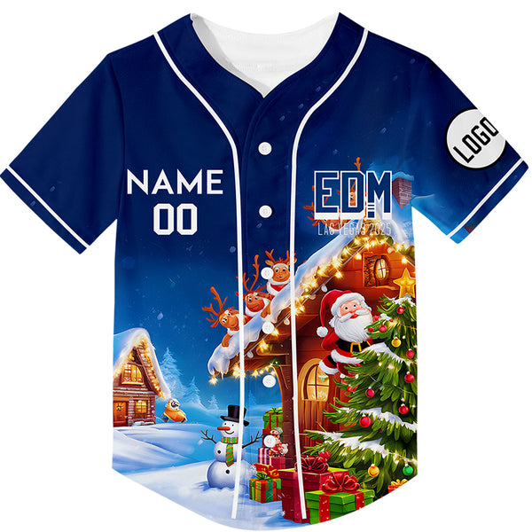 Custom Royal EDM Christmas Tree Santa Claus Elk Snowman Rave Baseball Jersey For EDM EDC Festivals