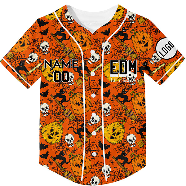 Custom Bay Orange Black EDM Halloween Pumpkin Bat Ghost Rave Baseball Jersey For EDM EDC Festivals