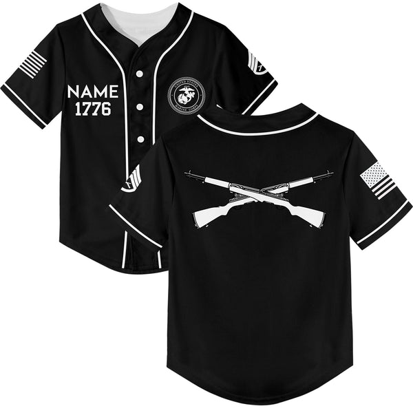 Custom Black U.S Marine Corps Military Rank Veteran Name Baseball Jersey
