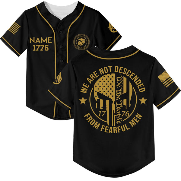 Custom Black 1776 We Are Not Descended From Fearful Men Military Rank Veteran Name Baseball Jersey