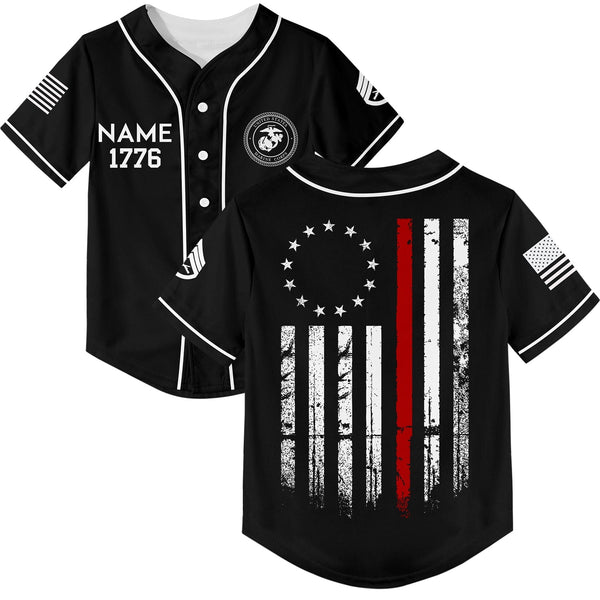 Custom Black American Flag Military Rank Veteran Name Baseball Jersey