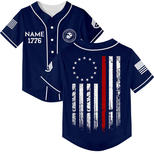 Custom Navy American Flag Military Rank Veteran Name Baseball Jersey