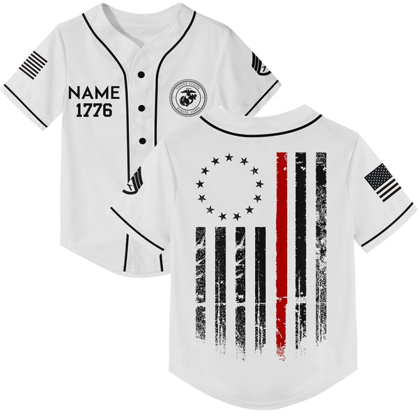 Custom White American Flag Military Rank Veteran Name Baseball Jersey