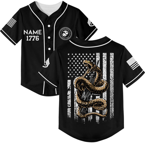 Custom Black Snake American Flag Military Rank Veteran Name Memorial Day Name Baseball Jersey