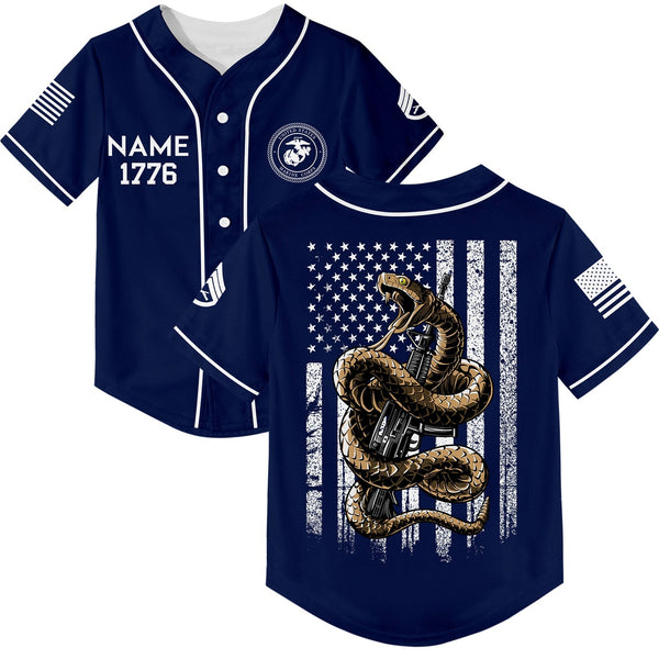 Custom Navy Snake American Flag Military Rank Veteran Name Memorial Day Name Baseball Jersey