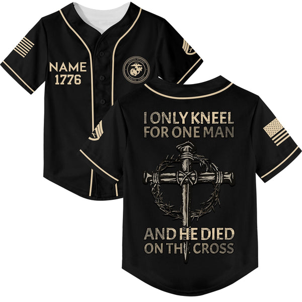 I Only kneel For One Man And He Died On The Cross Custom Black Military Rank Veteran Name Baseball Jersey
