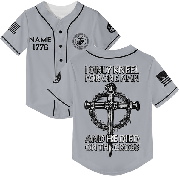 I Only kneel For One Man And He Died On The Cross Custom Grey Military Rank Veteran Name Baseball Jersey