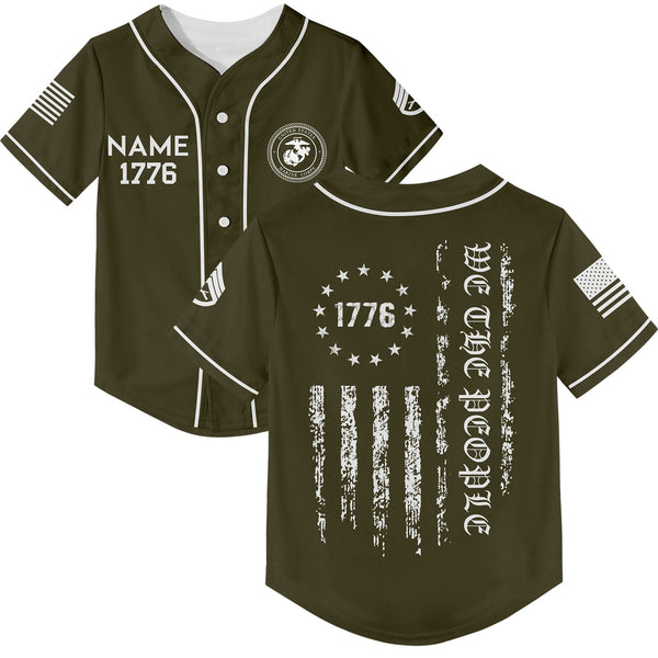 Custom Olive 1776 We The People Freedom American Flag Military Rank Veteran Name Baseball Jersey