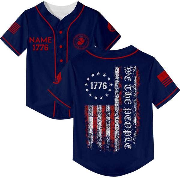 Custom Navy 1776 We The People Freedom American Flag Military Rank Veteran Name Baseball Jersey