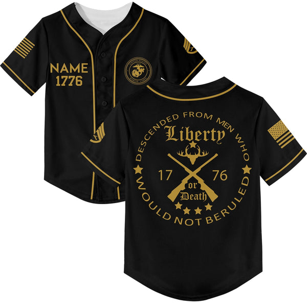 Custom Black Descended From Men Who Would Not Beruled 1776 Military Rank Veteran Name Baseball Jersey