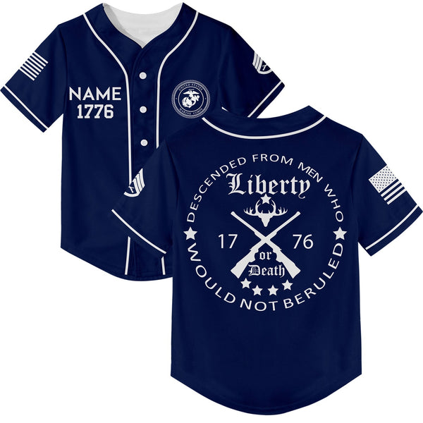 Custom Navy Descended From Men Who Would Not Beruled 1776 Military Rank Veteran Name Baseball Jersey