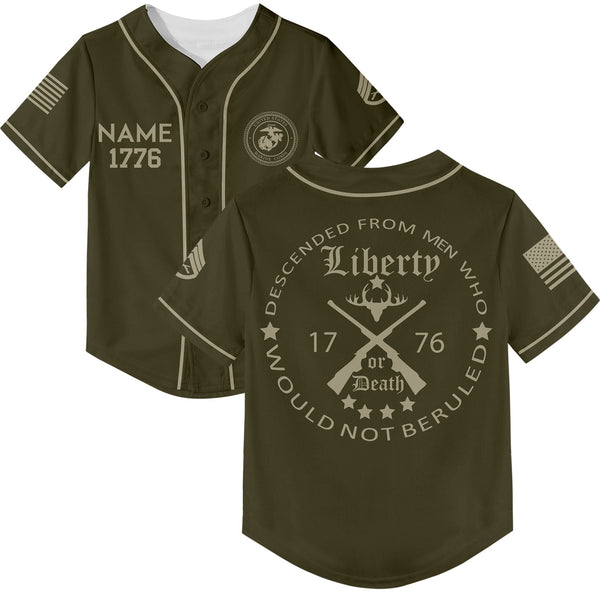 Custom Olive Descended From Men Who Would Not Beruled 1776 Military Rank Veteran Name Baseball Jersey