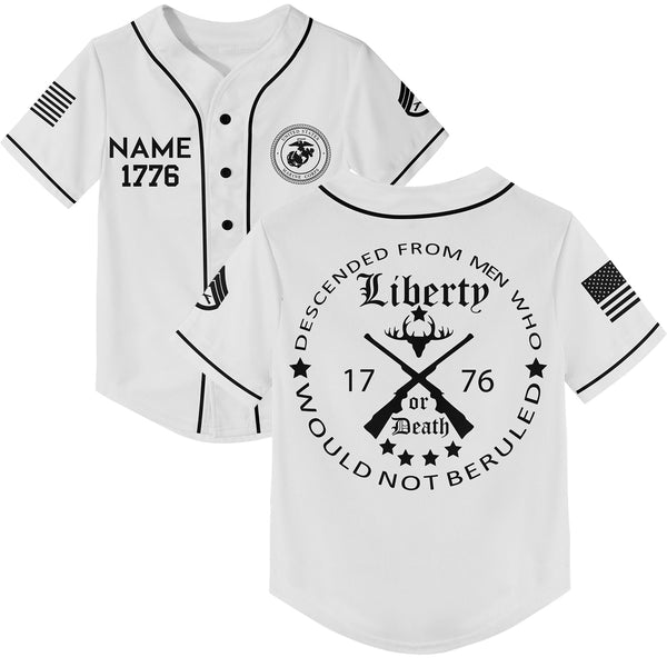 Custom White Descended From Men Who Would Not Beruled 1776 Military Rank Veteran Name Baseball Jersey