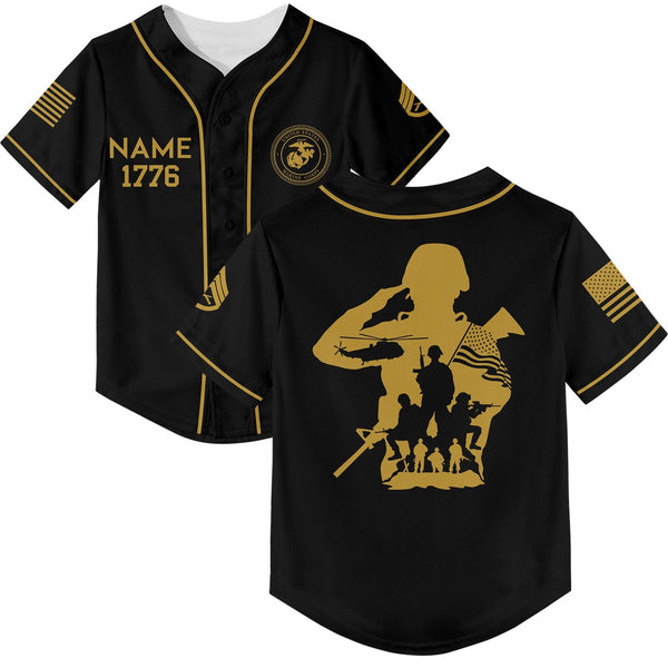 Custom Black USA Military Rank Veteran Name Baseball Jersey