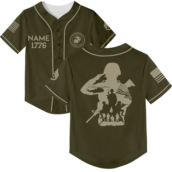Custom Olive USA Military Rank Veteran Name Baseball Jersey