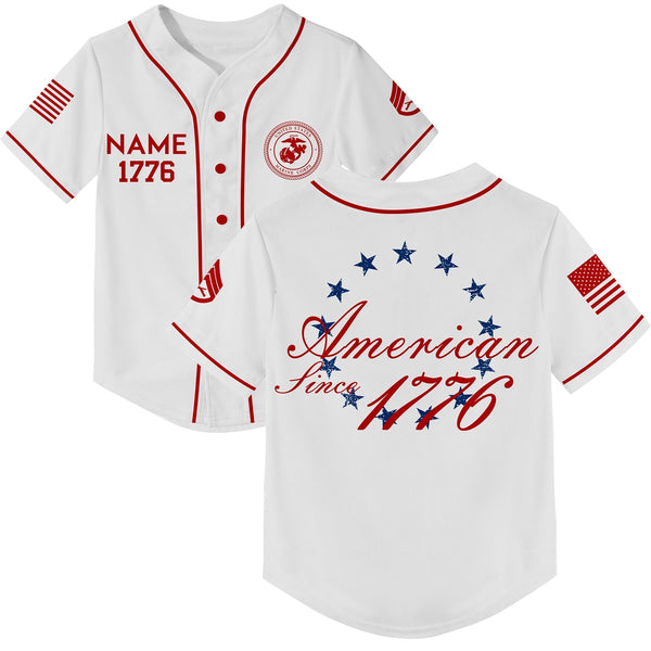 Custom White America Since 1776 Flag Military Rank Veteran Name Baseball Jersey