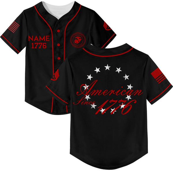 Custom Black America Since 1776 Flag Military Rank Veteran Name Baseball Jersey
