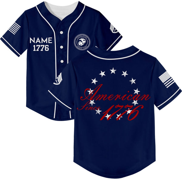 Custom Navy America Since 1776 Flag Military Rank Veteran Name Baseball Jersey