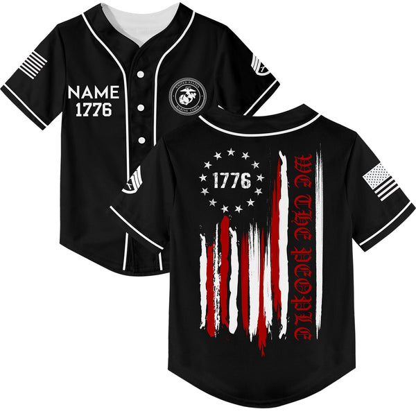 Custom Black 1776 We The People Freedom American Flag Military Rank Veteran Name Baseball Jersey