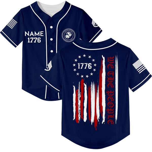 Custom Navy 1776 We The People Freedom American Flag Military Rank Veteran Name Baseball Jersey