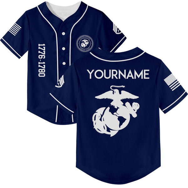 Custom Navy U.S Marine Corps Military Rank Veteran Name Baseball Jersey