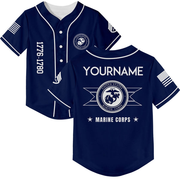 Custom Navy U.S Marine Corps Military Rank Veteran Name Baseball Jersey
