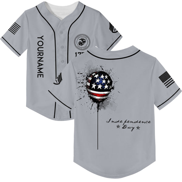 Custom Grey Military Rank Name Independence Day Baseball Jersey