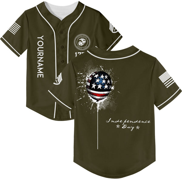 Custom Olive Military Rank Name Independence Day Baseball Jersey