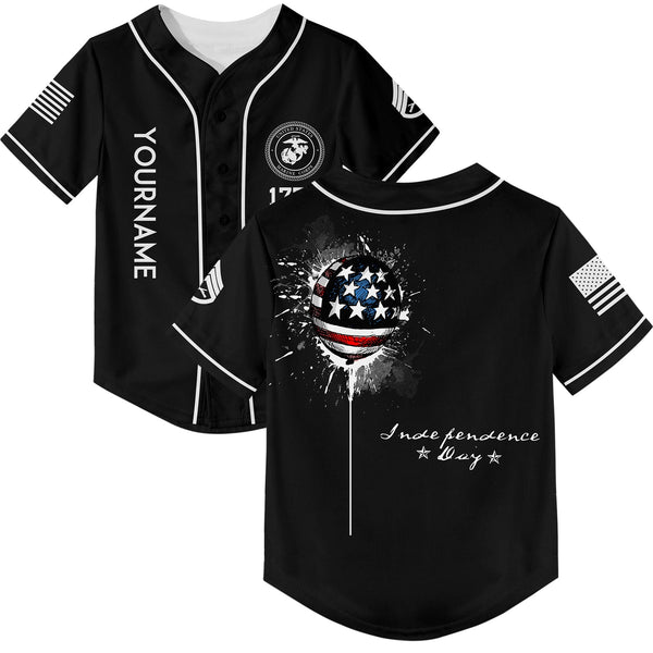 Custom Black Military Rank Name Independence Day Baseball Jersey