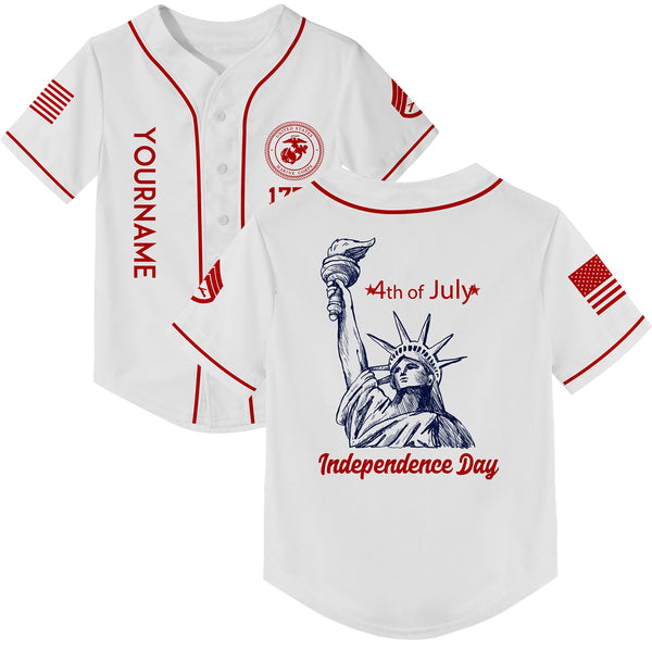 Custom White The Statue of Liberty 4th Of July Military Rank Name Independence Day Baseball Jersey