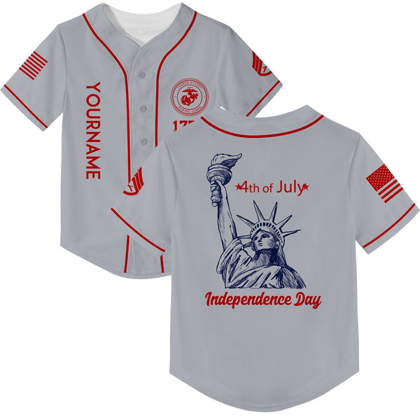 Custom Grey The Statue of Liberty 4th Of July Military Rank Name Independence Day Baseball Jersey
