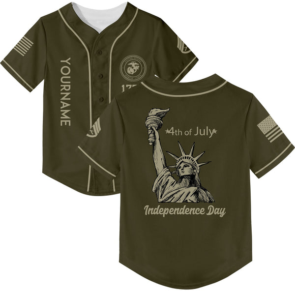 Custom Olive The Statue of Liberty 4th Of July Military Rank Name Independence Day Baseball Jersey