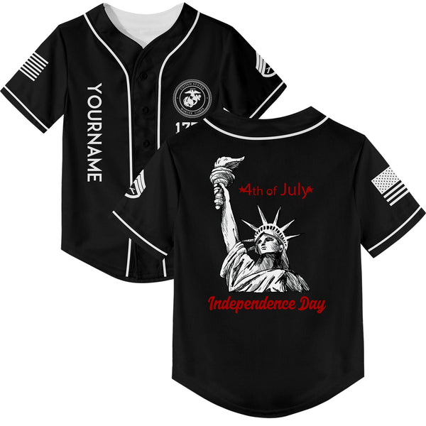 Custom Black The Statue of Liberty 4th Of July Military Rank Name Independence Day Baseball Jersey