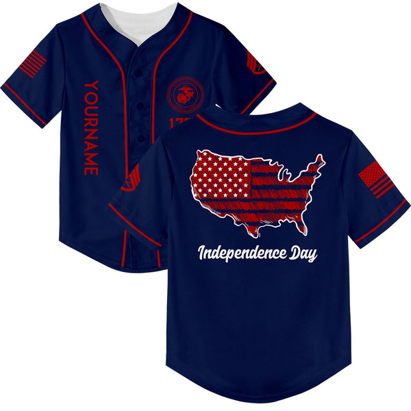 Custom Navy USA Map Military Rank Name Independence Day Baseball Jersey