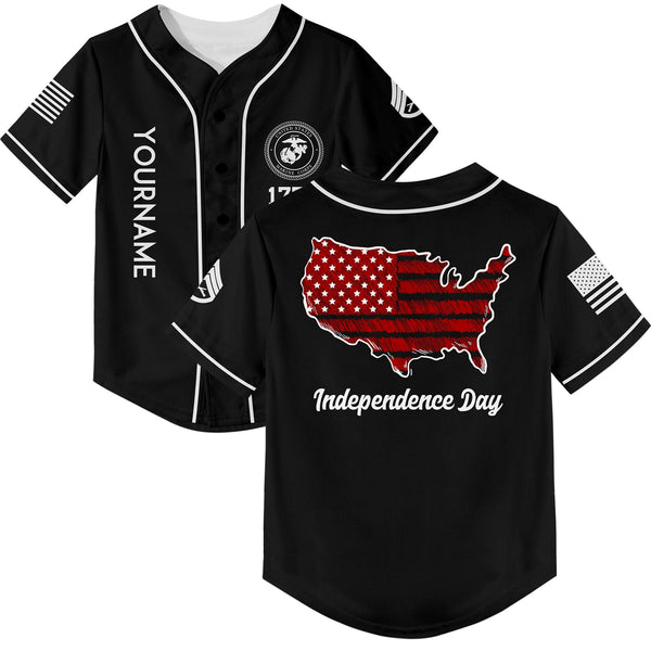 Custom Black USA Map Military Rank Name Independence Day Baseball Jersey