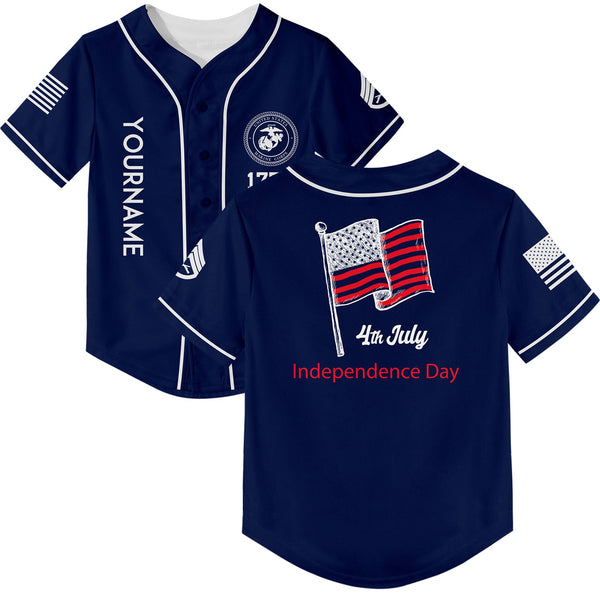 Custom Navy 4th July American Flag Military Rank Name Independence Day Baseball Jersey