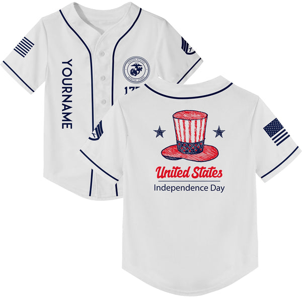 Custom White United States Military Rank Name Independence Day Baseball Jersey