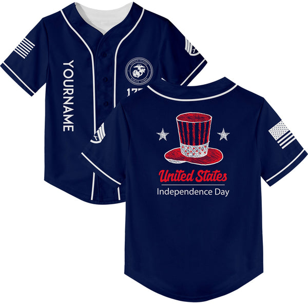 Custom Navy United States Military Rank Name Independence Day Baseball Jersey