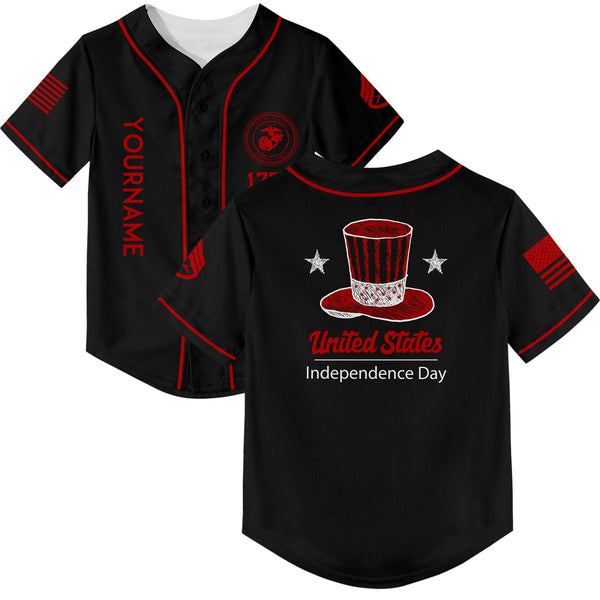 Custom Black United States Military Rank Name Independence Day Baseball Jersey
